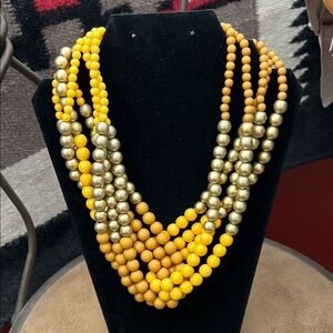 Vintage Elegant Multi-Strand Yellow and Gold Beaded Necklace